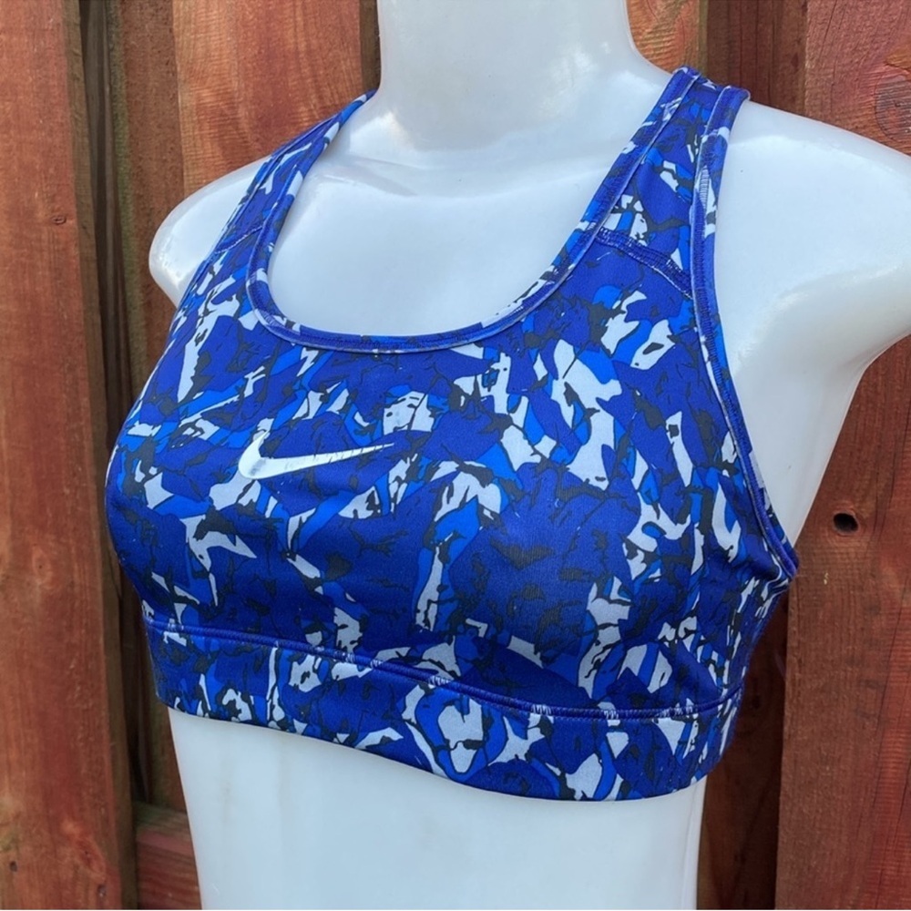 Nike Blue Abstract Geometric Graphic Medium Impact Sports Bra Size S - Picture 3 of 6